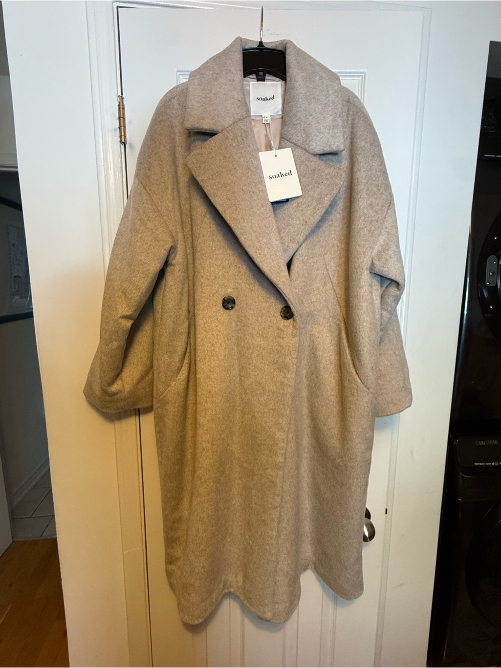 Soaked Light Beige Wool Blend Double-Breasted Coat